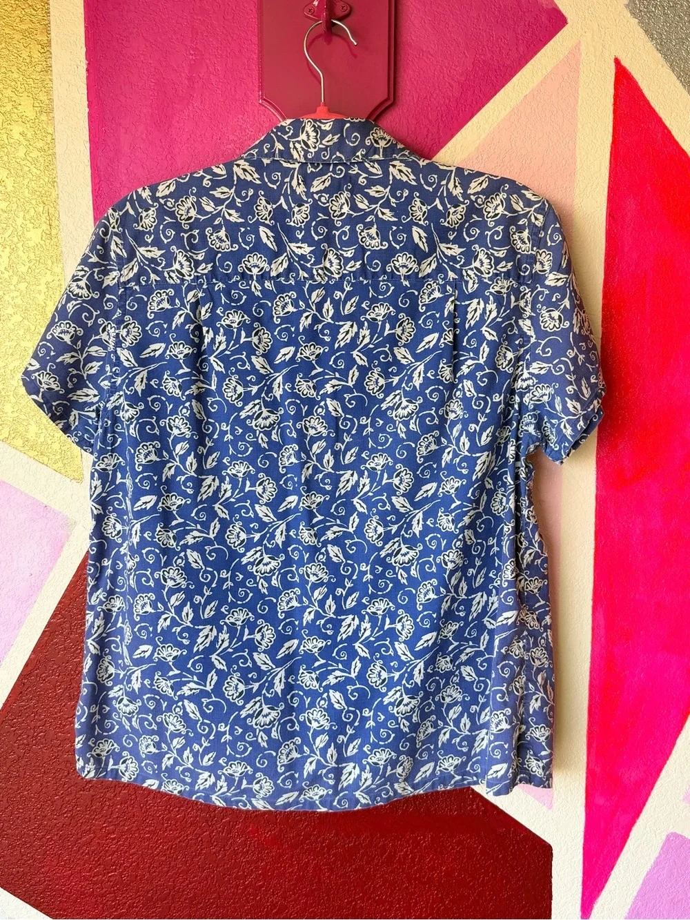 Vintage L.L. Bean Floral Button Down Shirt Sz M Navy Blue Cottage Print